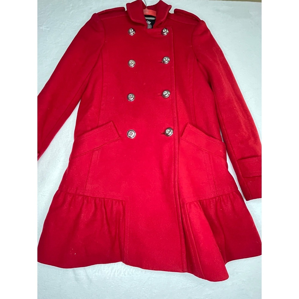 Juicy Couture Red Wool Blend Coat Womens XS Double Breasted Ruffle Hem - Picture 2 of 16